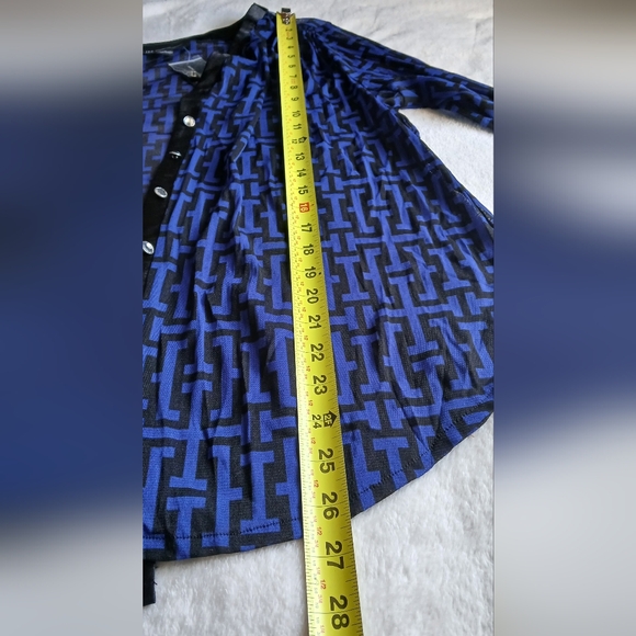 INC International Concepts Royal Blue and Black Geometric Button-Front Blouse - Picture 8 of 14